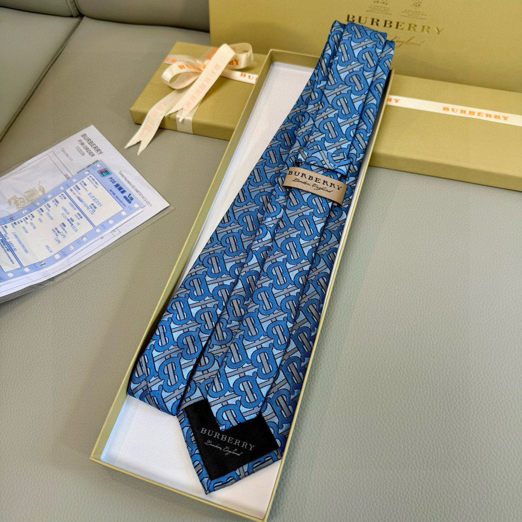 Burberry Style Men's Monogram Pattern Silk Tie