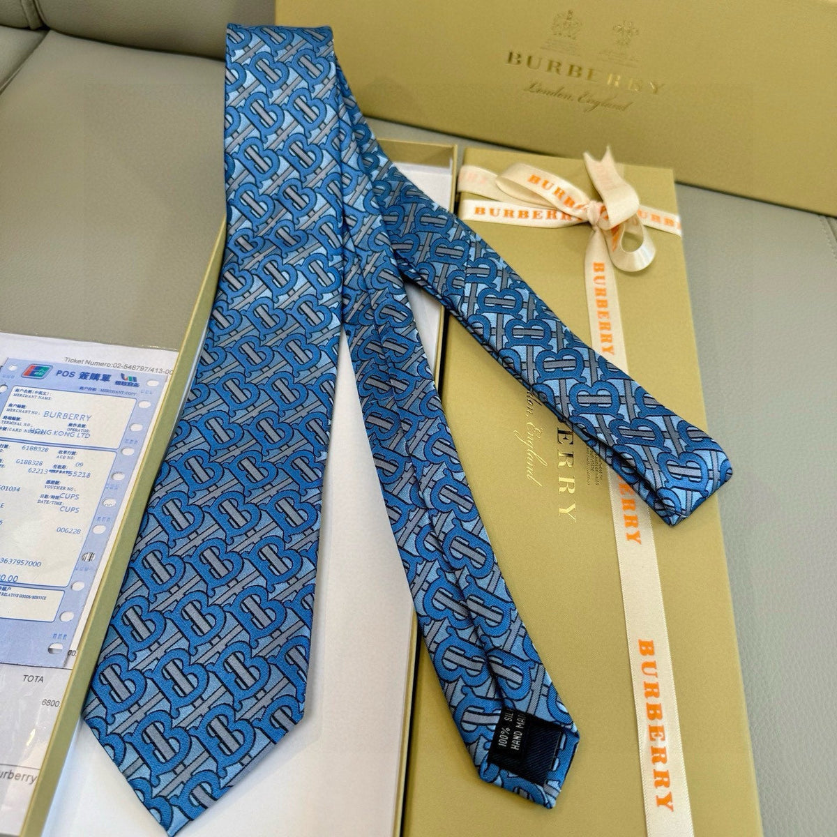 Burberry Style Men's Monogram Pattern Silk Tie