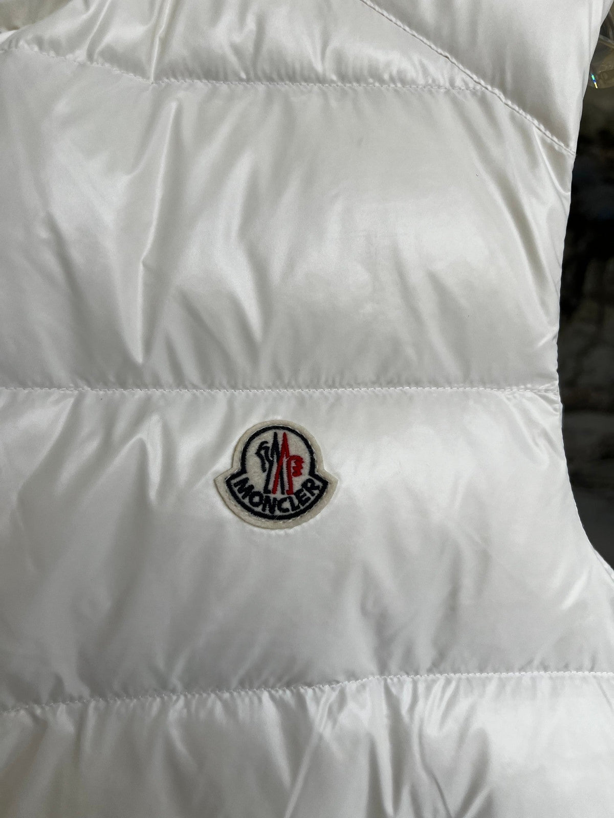 Moncler White Quilted Puffer Vest with Stand Collar