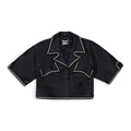 Black Stitched Crop Leather Vest
