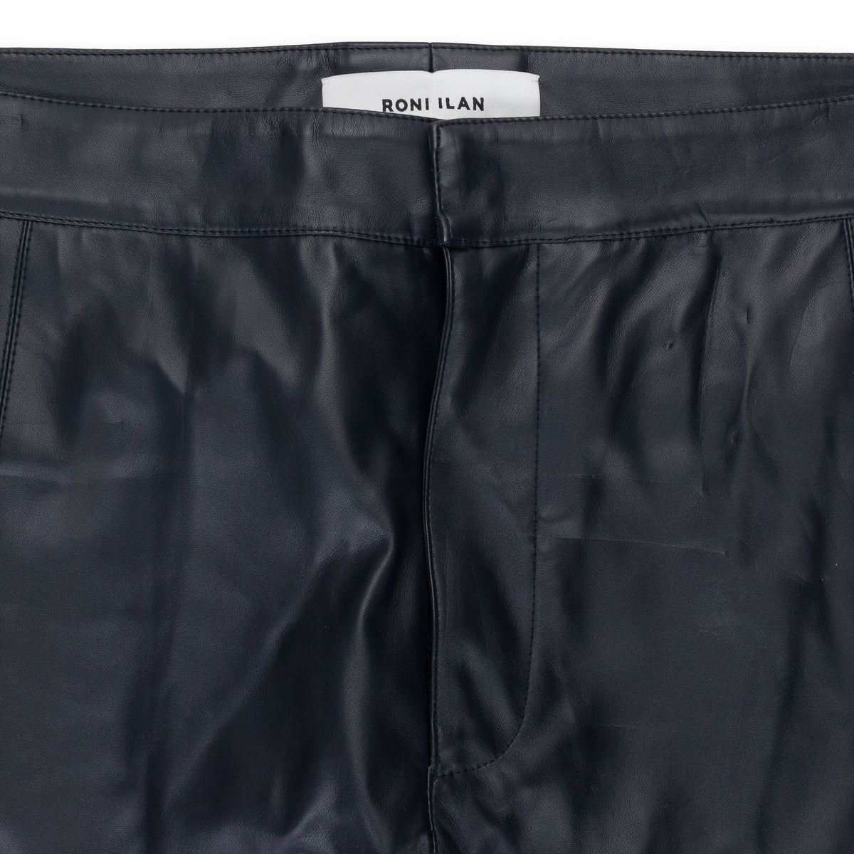 FAUX LEATHER PANEL NAVY TROUSER