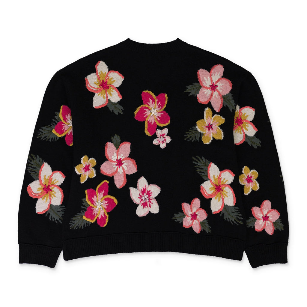 FLOWERS INTARSIA BLACK SWEATER