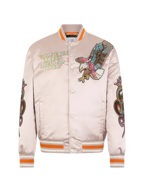 Philipp Plein shiny satin bomber tattoo patches strass