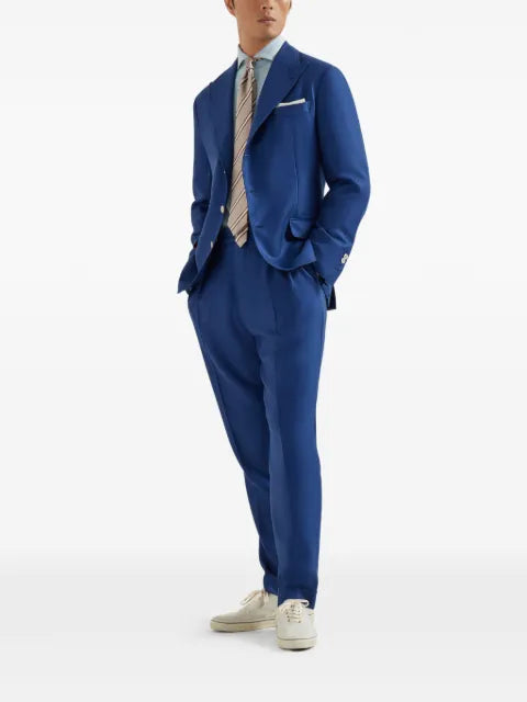 Brunello Cucinelli cashmere and silk diagonal deconstructed blazer with peak lapels