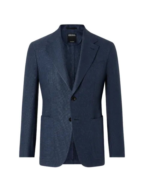 Zegna dark blue coat in linen, wool and silk crossover style