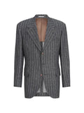 Brunello Cucinelli linen chalk stripe chevron Tailor blazer with metal buttons