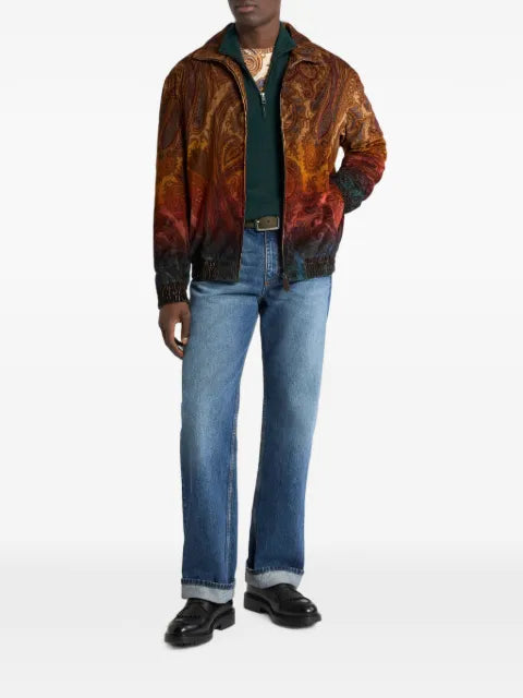 ETRO wool and silk sweater with zip and Pegaso-embroidery