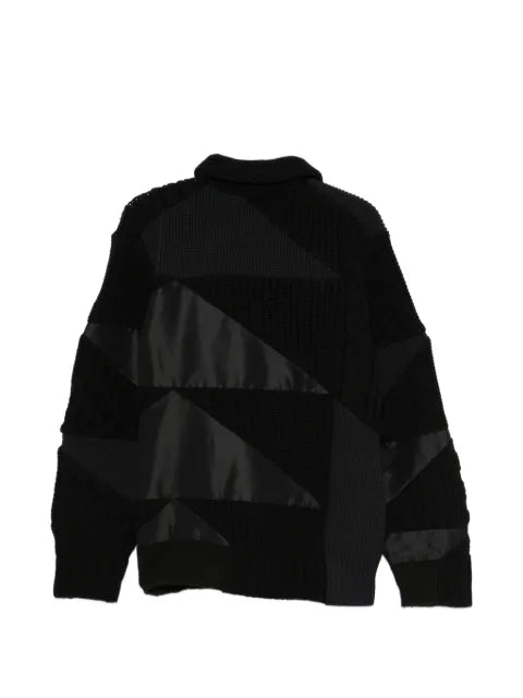 sacai patchwork cable-knit cardigan
