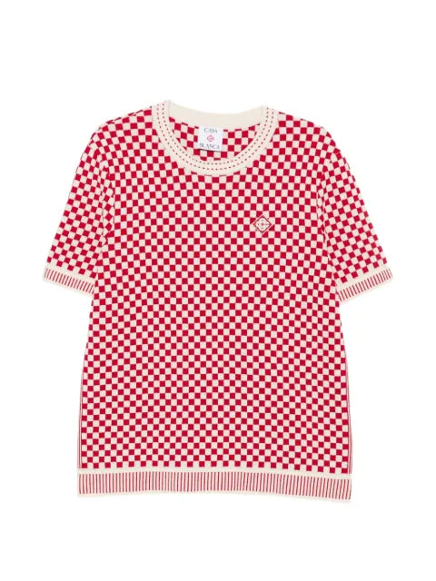 Casablanca checkerboard-knit logo-patch sweater