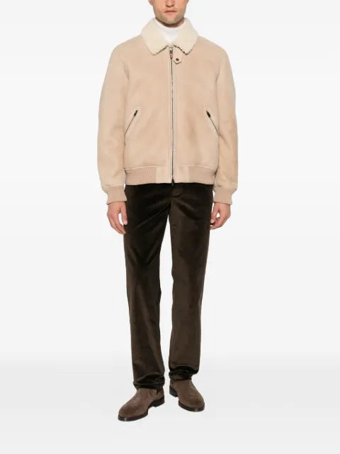 Canali shearling-collar leather jacket