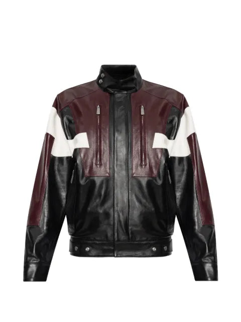 DSQUARED2 colour-block stand-collar leather jacket