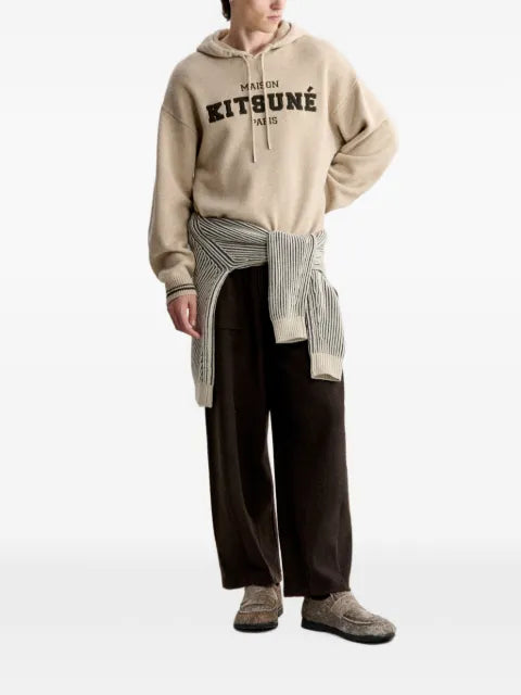 Maison Kitsuné logo-print knitted hoodie