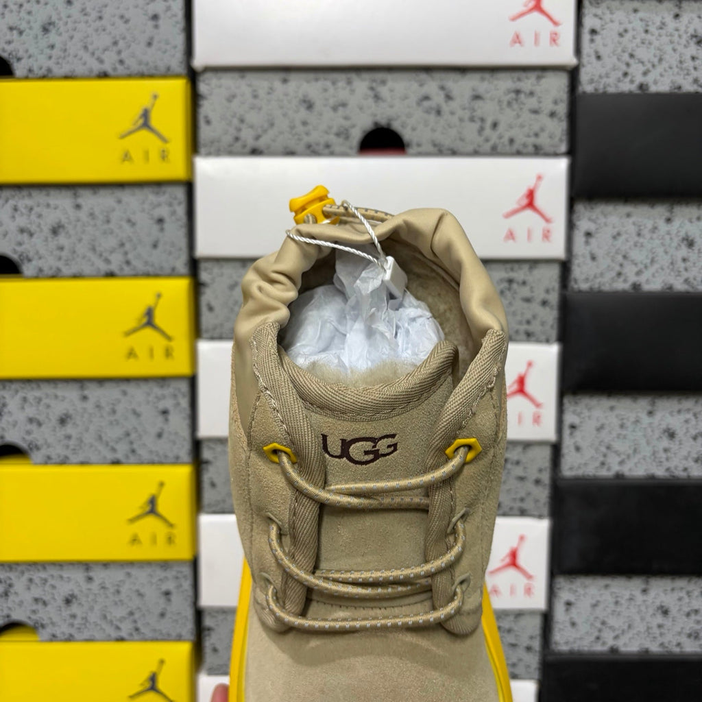 UGG Lace-Up Hiker Chukka Boot – Suede Boot with Yellow Lug Sole & Textured Midsole in Sand