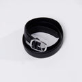 Silver Square Buckle Matte Thin Leather Belt Double Stitch Unisex Belt