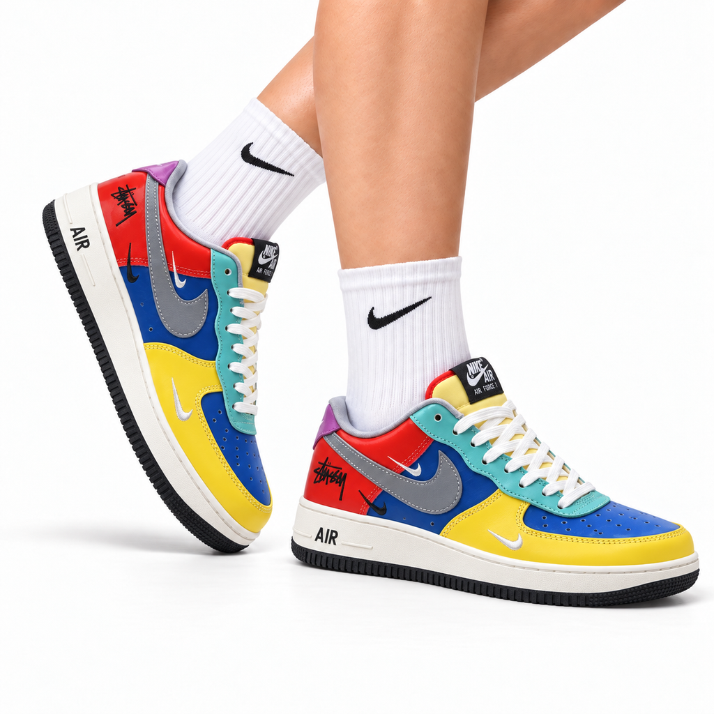 Nike Air Force 1 Low Yellow Blue Green Multicolor Unisex Sneakers Style 07