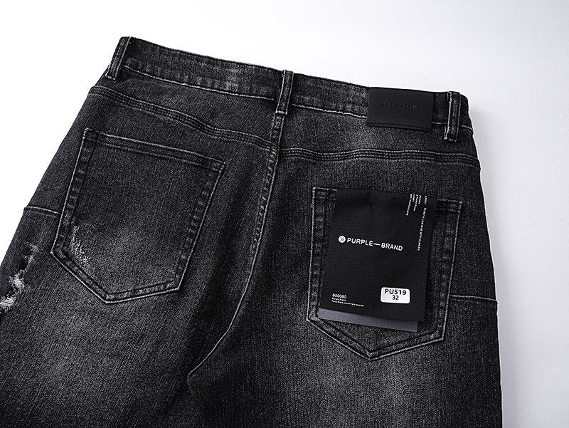 Purple Brand Black Wash Distressed Denim Shorts