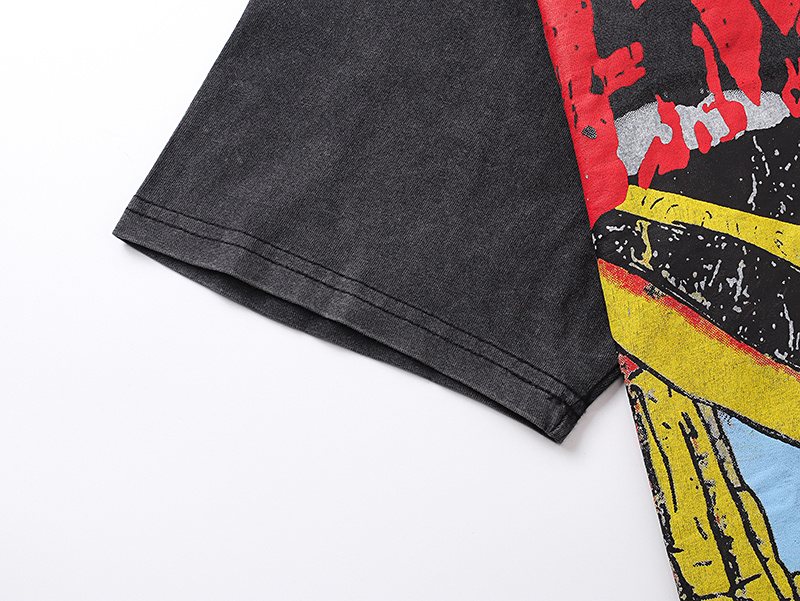 MIXED EMOTION Washed Black Distressed Graphic T-Shirt