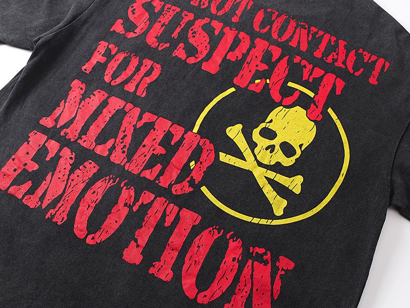MIXED EMOTION Washed Black Distressed Graphic T-Shirt
