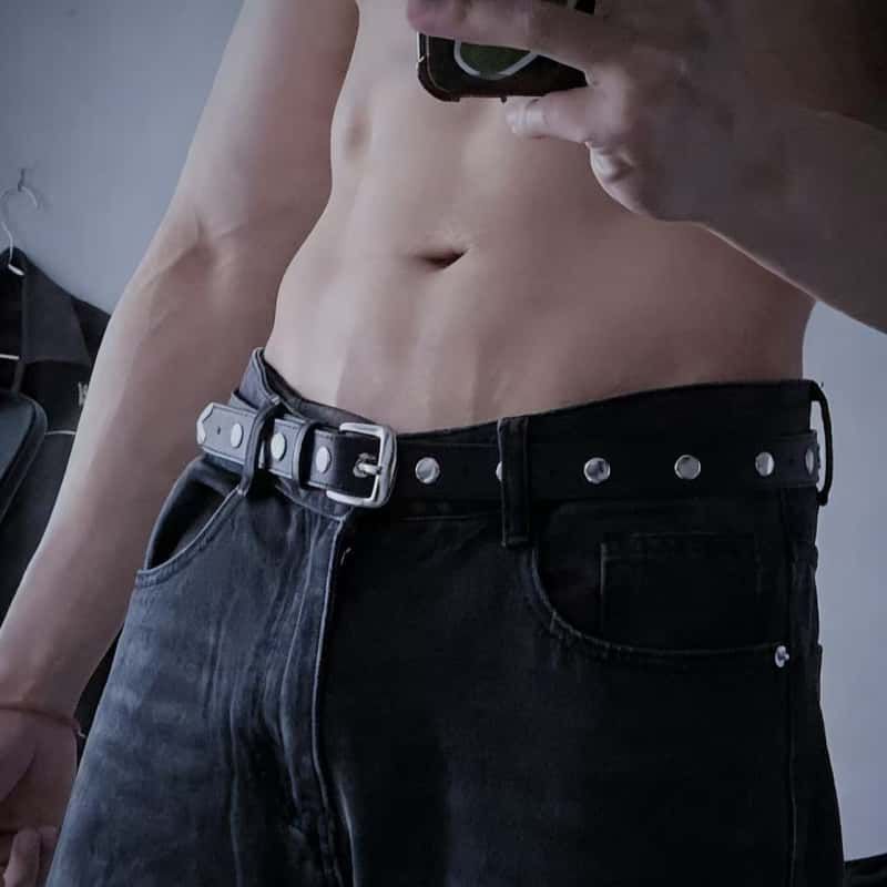 Rivet Leather Belt Silver Studded Pin Buckle Black Denim Waist Belt