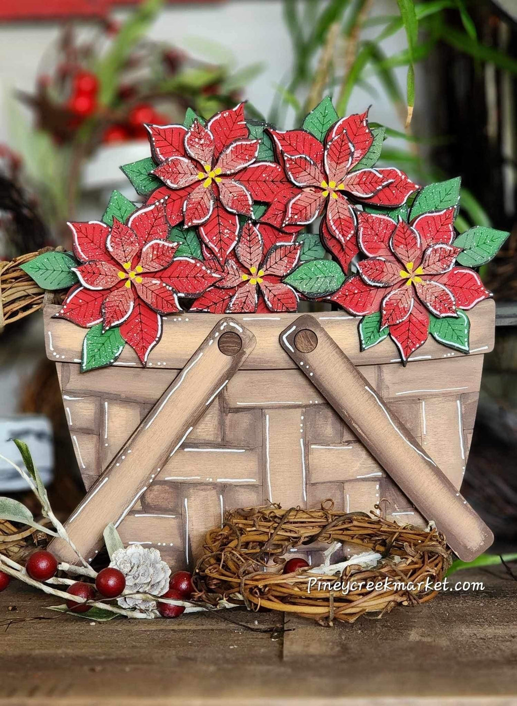 Poinsettia For The Flower Basket Interchangeable File SVG, Christmas Tiered Tray, Glowforge, LuckyHeartDesignsCo