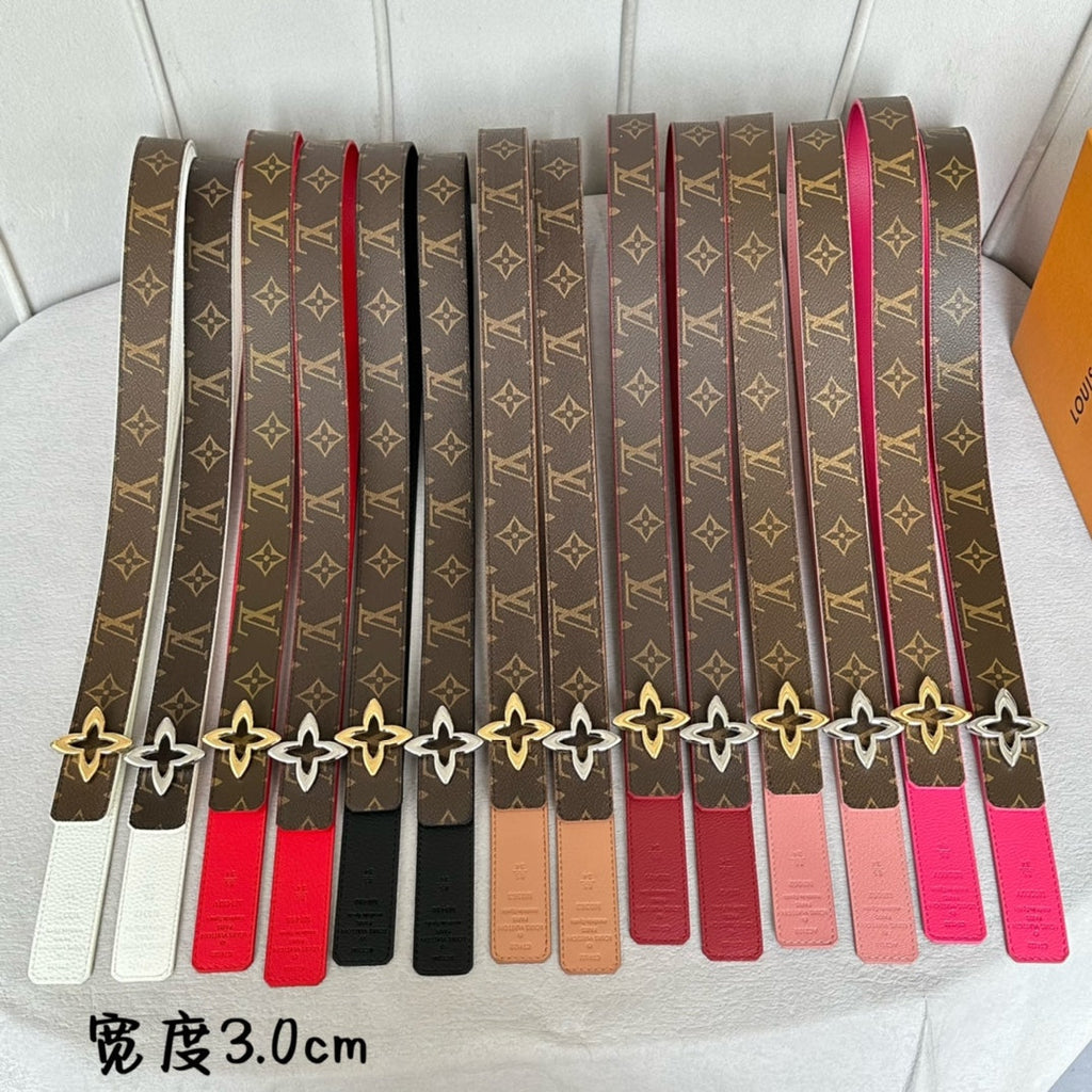 LOUIS VUITTON LV  MINI FLOWERGRAM 30MM REVERSIBLE BELT IN BLUSH PINK CALFSKIN SILVER HARDWARE