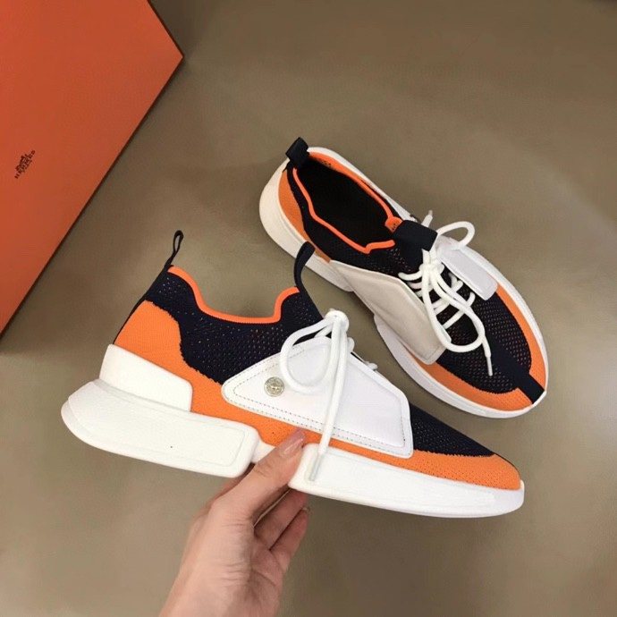 Black Orange & White Knit-Look Sneakers