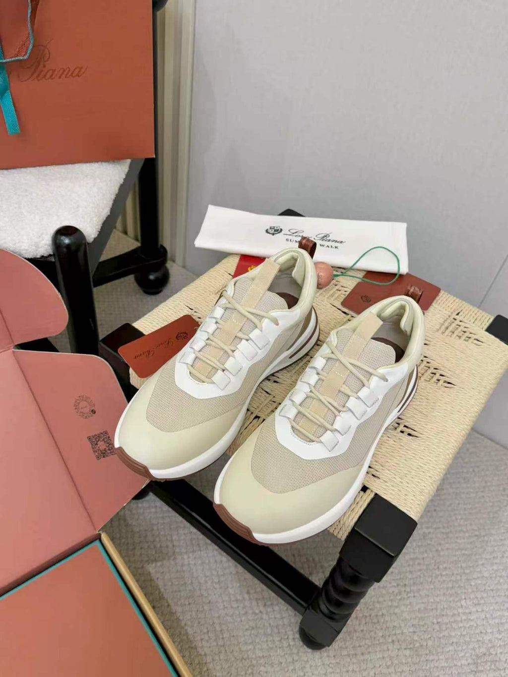Loro Piana Cream and Beige Low-Top Sneakers