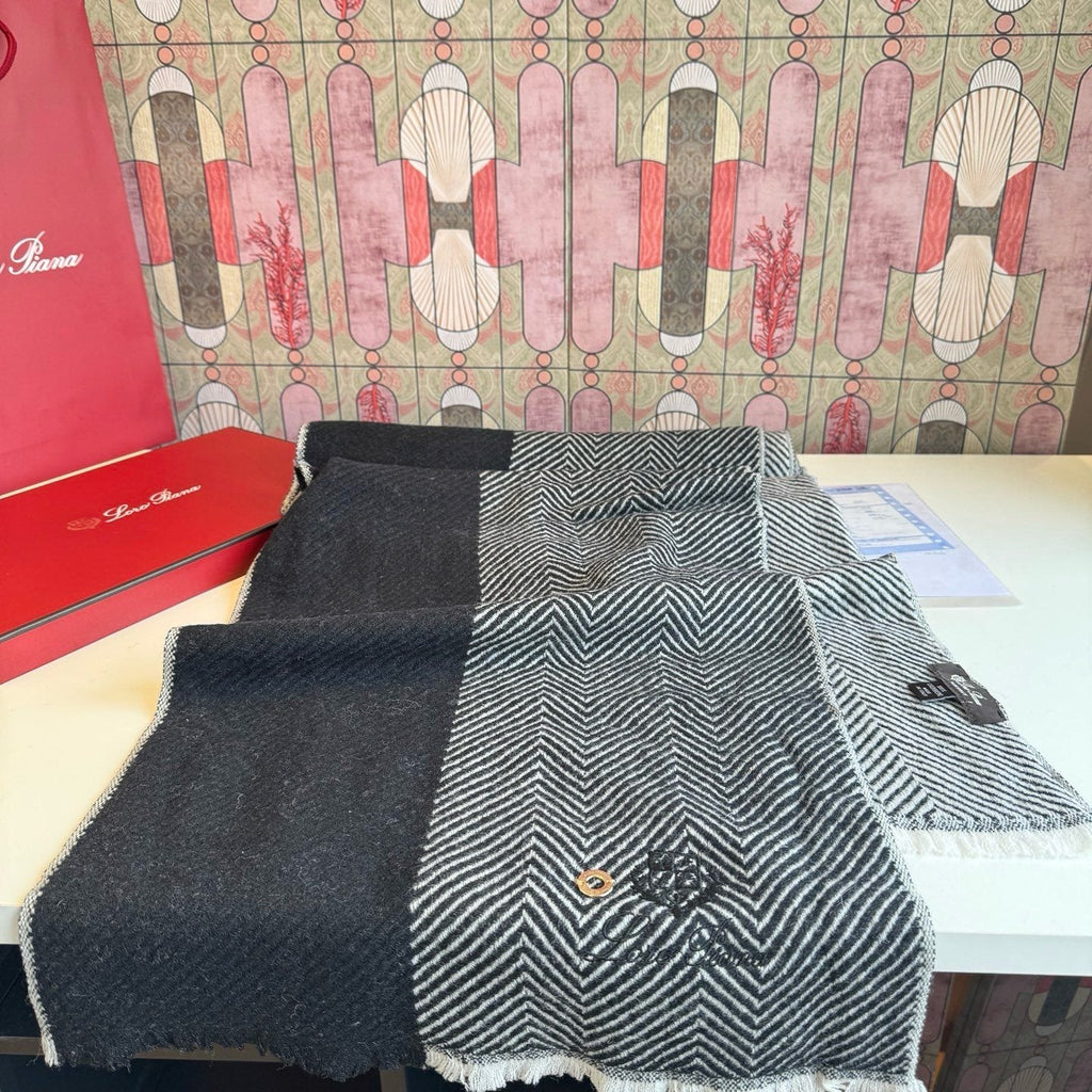 Loro Piana Black & White Herringbone Scarf