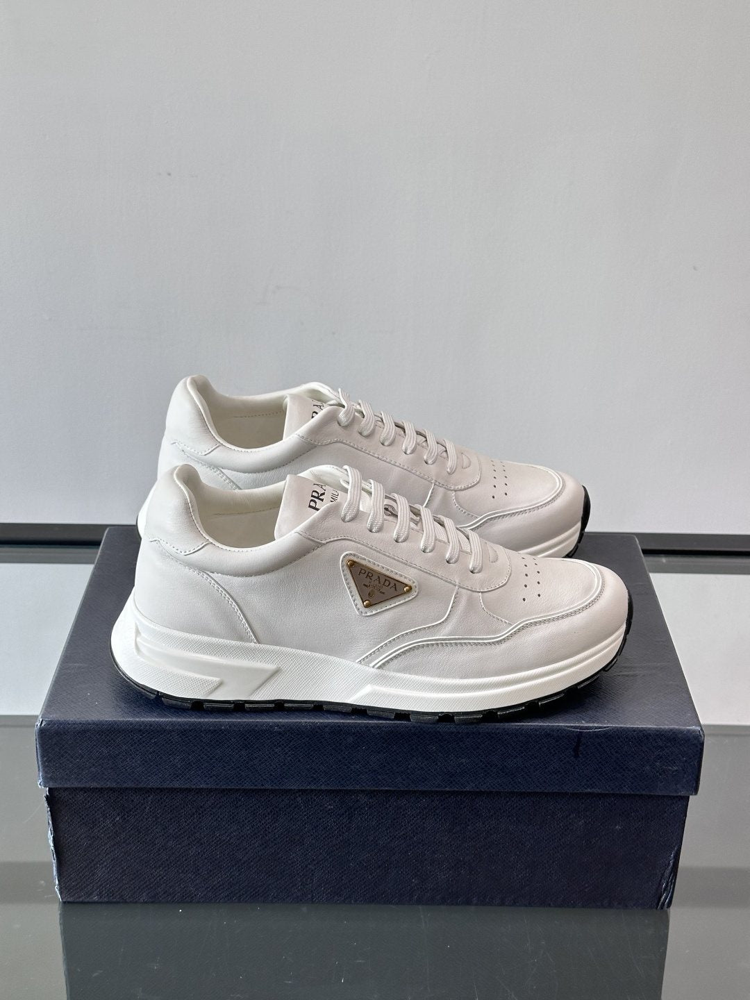Prada Men's Triangle Plaque Low-Top Sneakers - Thick Lug Sole
