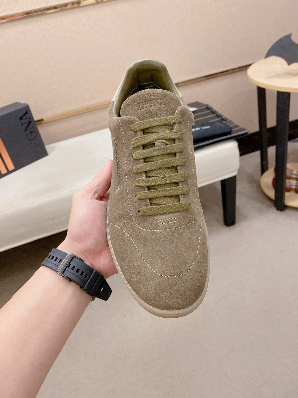 Zegna Men's Suede Low-Top Sneakers - Rounded Toe