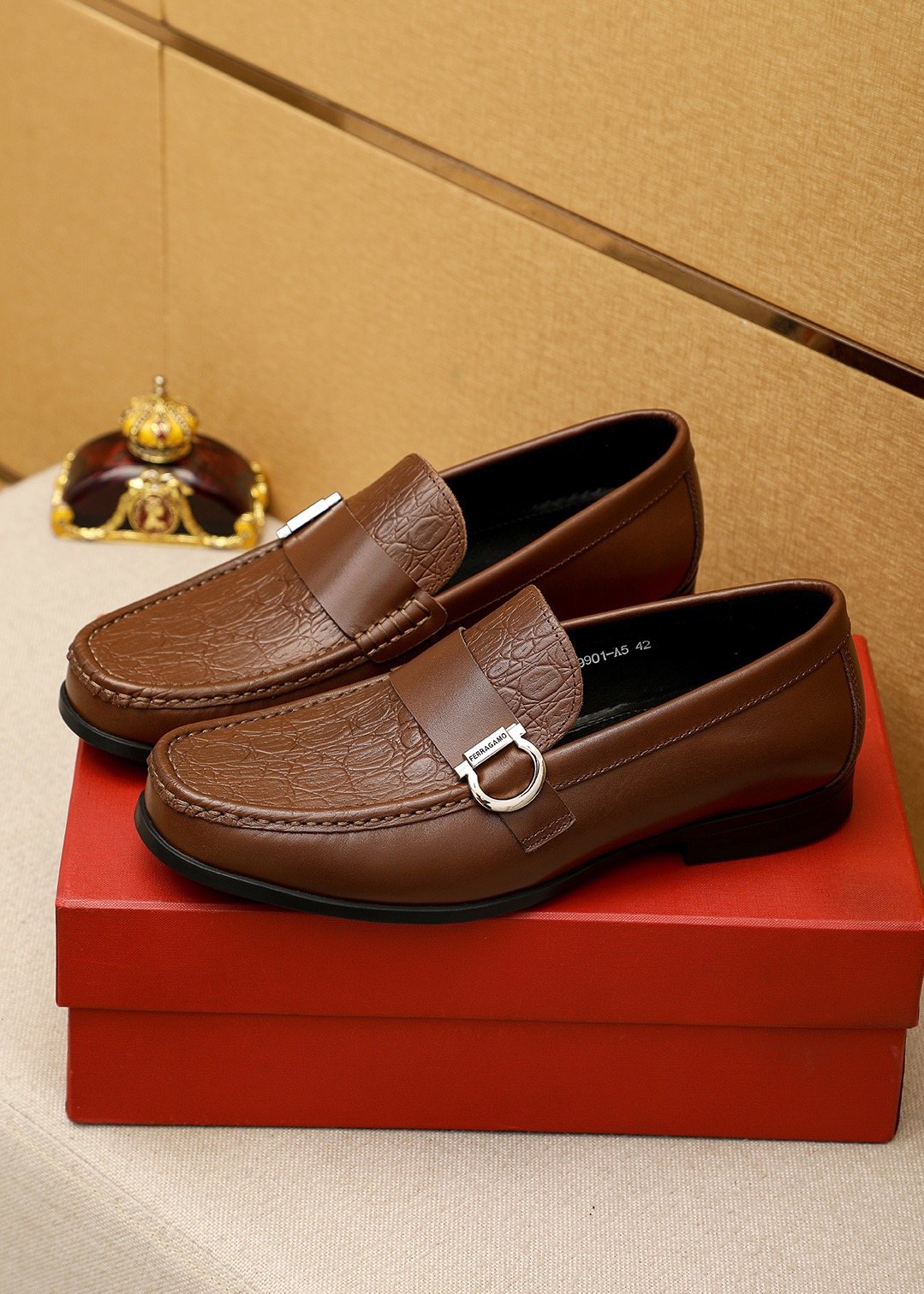 Ferragamo Embossed Buckle Loafers