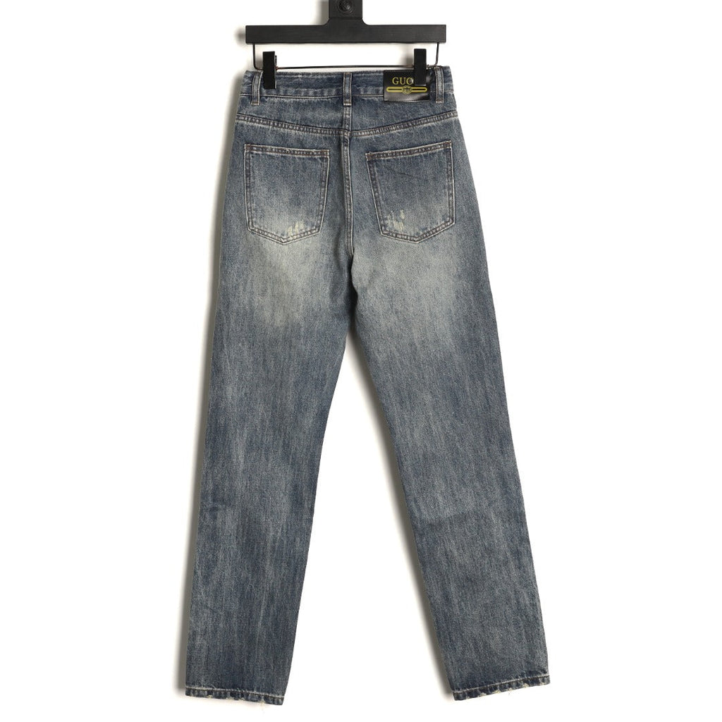 Gucci Distressed Washed-Look Jeans - Dark Gray