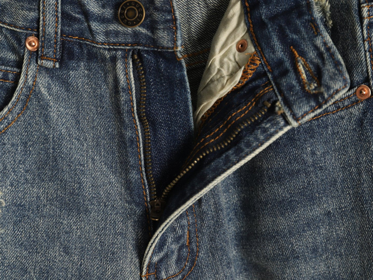 Gucci Distressed Washed-Look Jeans - Dark Gray