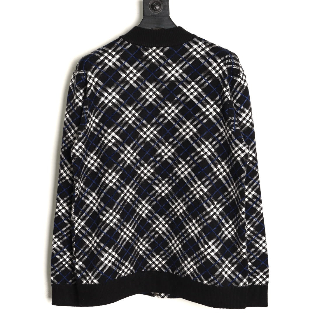 Burberry Diagonal-Check Zip Knit Cardigan - Black
