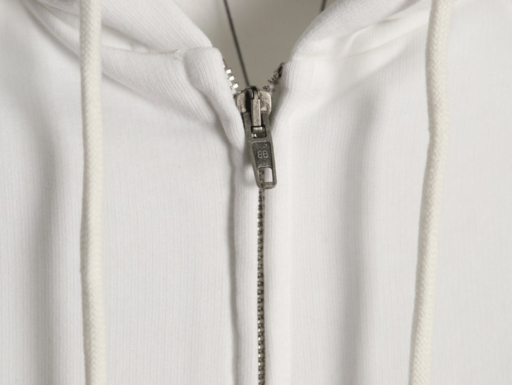 Balenciaga Chest-Emblem Zip Hoodie - Off-White